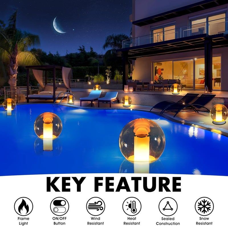 LanPool Floating Pool Lights, Solar Flame Lights Flickering IP68 Waterproof Ball Night Light, Outdoor Lantern Landscape Decoration Lamp for Pool, Pond, Event, Party, Garden(2pcs) - Image 3